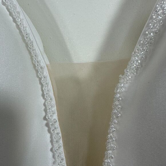 NEW Lan Ting Ivory Bridal Embellished Deep V Satin Wide Leg Jumpsuit, Small - Picture 5 of 15